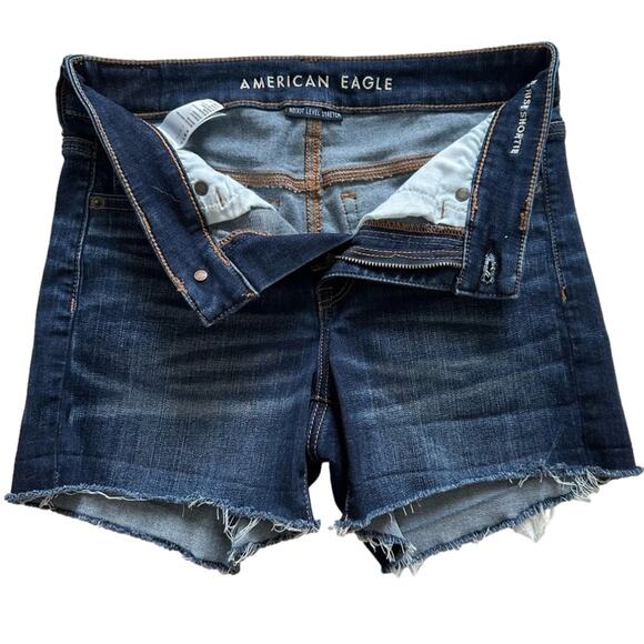 American Eagle Jean Shorts Next Level Stretch Hi Rise Shortie Distressed Size 2 - Picture 6 of 12